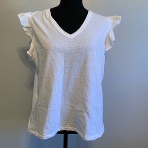 Loft White V-neck Flutter Sleeve Top
